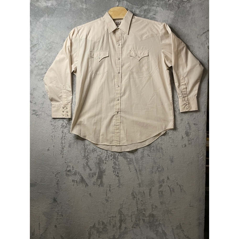 Ely Cattleman Mens XXL Shirt‎ Beige Pearl Snap Long Sleeve Western Vintage